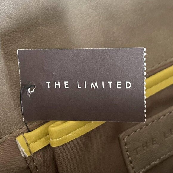 🌺 The Limited Faux Leather Fold-Over Taupe & Yellow Colorblock Clutch NWT - Picture 7 of 9